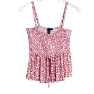 Cottagecore Smocked Knit Top Y2K Fairycore Camisole Pink Daisy Print Size Small